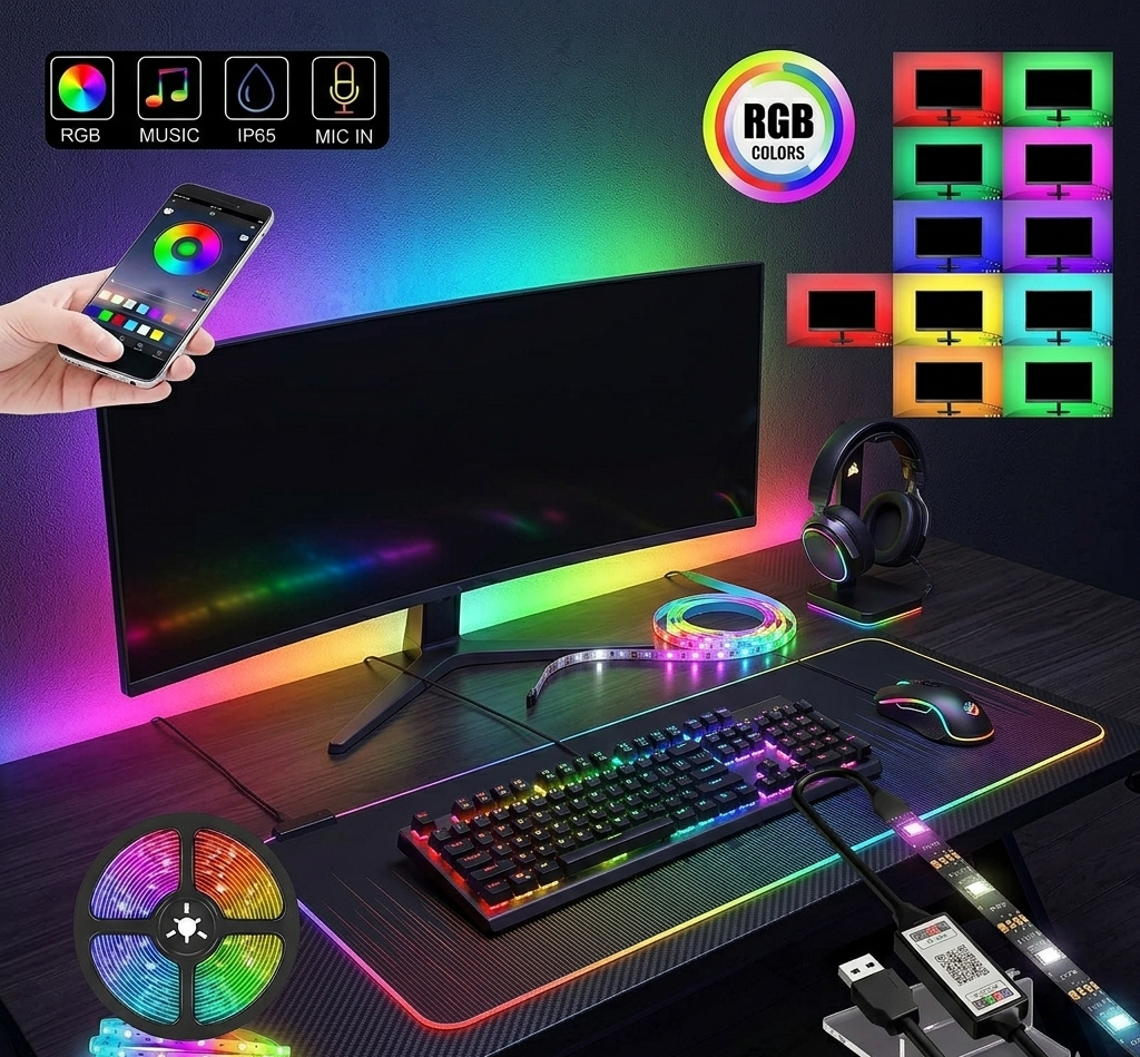 Luces LED RGB 5 Metros USB para Habitación con Control | Cinta LED Multicolor Decorativa